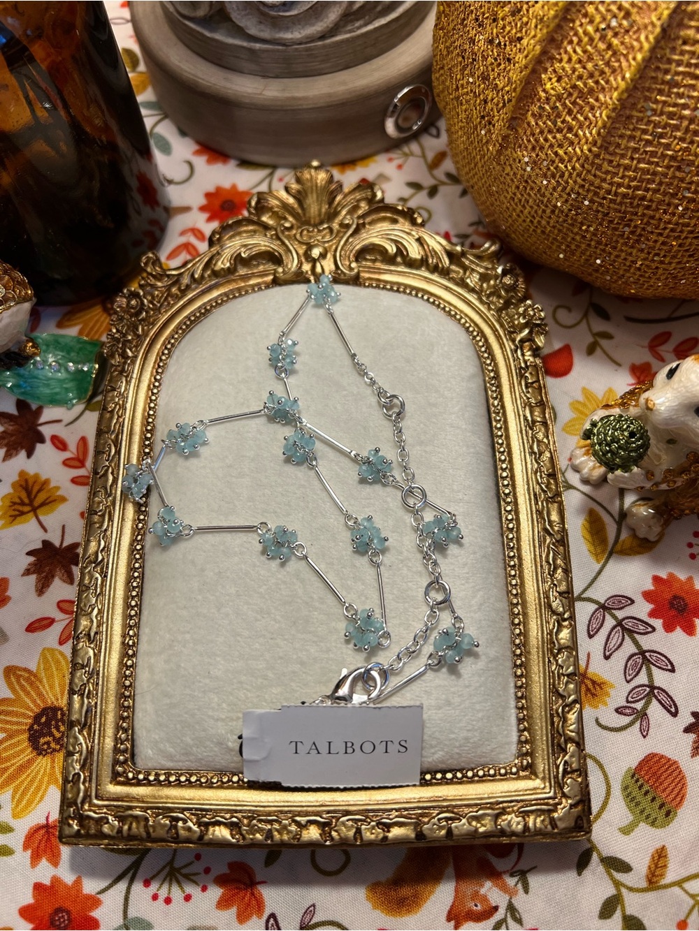 Talbots Silver Tone Necklace with Pale Blue Flower Stations